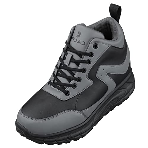 CALTO Men's Invisible Height Increasing Elevator Shoes - Black/Grey Lace-up High-Top Hiking Style Sneaker Boots - 4 Inches Taller - S22771 - Size 8 D(M) US