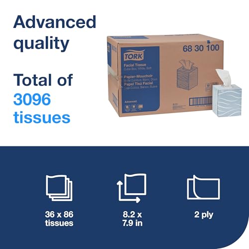 Image of Tork Soft Facial Tissue Cube Box White, Advanced, 2-Ply, 36 x 86 Sheets, 6830100
