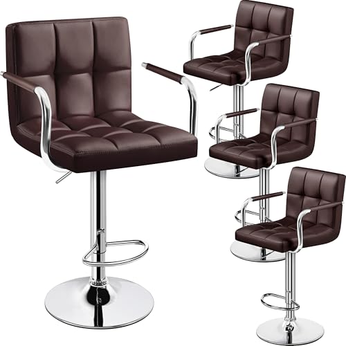Image of Yaheetech Bar Stools Set of 4, Swivel with Backs, Adjustable Height, Brown
