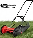PeakPursuit 14-Inch Cordless Push Reel Lawn Mower, 5-Blade Walk-Behind Manual Grass Cutter with Steel Frame, Adjustable Cutting Height, Soft Grip Handle & 6.7-Gallon Grass Catcher