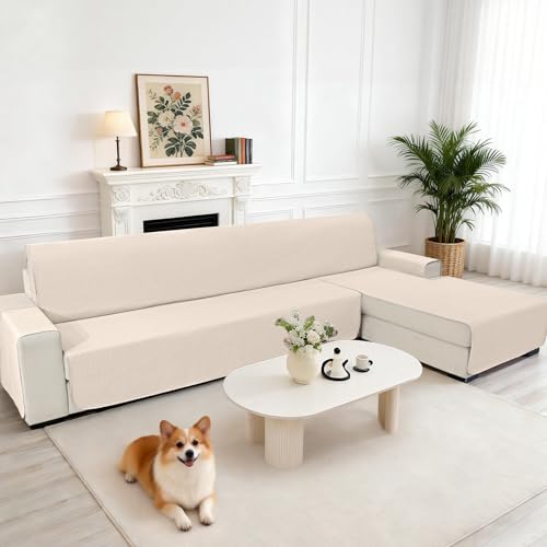 Protège canapé d'angle imperméable beige pour stopper liquides et griffures