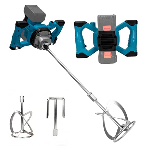 ANTREATU Cordless Paddle Mixer Compatible with Makita 18V Battery Cement Mixer with 6-Speed Control Dual LED Lights & Self-Locking Switch Includes 2 Mixing Paddles for Paint and Plaster
