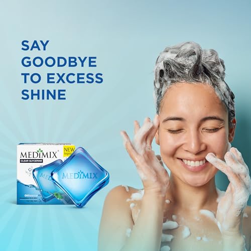 Medimix Clear Glycerine Oil Balance Bathing Bar Soap for Oily Skin 100g (3 + 1 Combo Pack) | Infused with Eucalyptus Oil & Mint