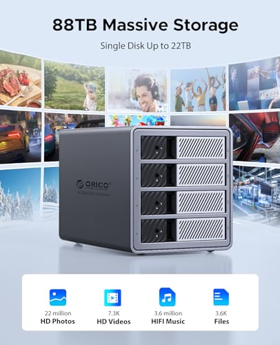 Image of ORICO USB 3.0 Hard Drive Enclosure 4 Bay External Direct Attached Storage Max up to 88TB with Tray Lessing and Safety Lock for 3.5 inch SSDs HDDs ( Alluminum Alloy) -9848U3