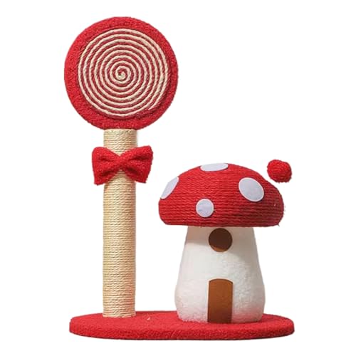 Jshigogo 猫用クライミングフレーム 猫用爪とぎボード 垂直 おもちゃ かわいい キノコ ロリポップ 丈夫 耐久性 安定性 組み立て簡単 室内装飾 (レッド)