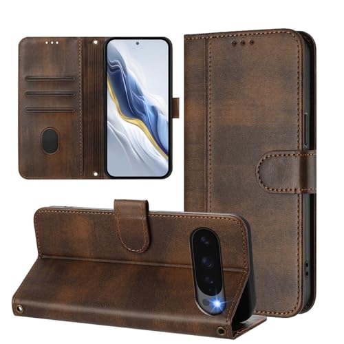 Étui portefeuille Google Pixel 8 Pro marron avec clapet magnétique