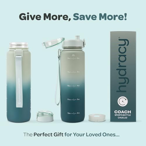 Image of Hydracy Water Bottle with Time Marker & Fruit Infuser-Gradient 32 oz | BPA Free - Leak Proof Gym Bottle with times to drink - Ideal for Fitness Sports & Outdoors