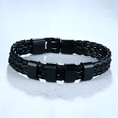 Personalized Name Bracelets For Men Boys - Custom 4 Names Black Small Geometric Square Beads Bracelet For Birthday Father Day Anniversary Brother Son Bff Groomsmen Gifts For Him Jewelry #TOP3