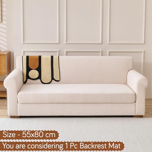 Image of HOKIPO 'Moderna Curves' 1 PC Backrest Mat for Sofa Cover | All Season Sofa Cover Mat with Anti Slip Backing, Oyster Beige (AR-6309-BGE)