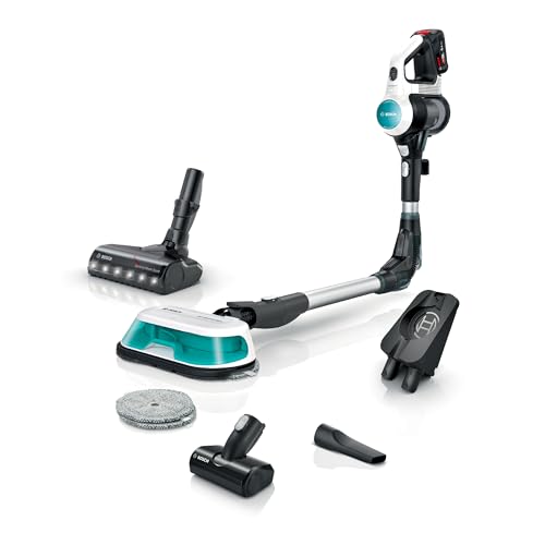 Bosch Akku-Staubsauger Unlimited 7 ProHygienic Aqua BKS71HYG4, kabellos, 2in1 Saugen & Wischen, Knickrohr, HEPA-Filtersystem, 10 J. Motorgarantie, Wechselakku, Mini-Turbo-Düse, Made in Germany, weiß