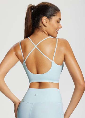 Image of baleaf everleaf Women's Sports Bra Longline, Molded Cup Yoga Bra Thin Strap Low Impact Workout Crop Tank Tops