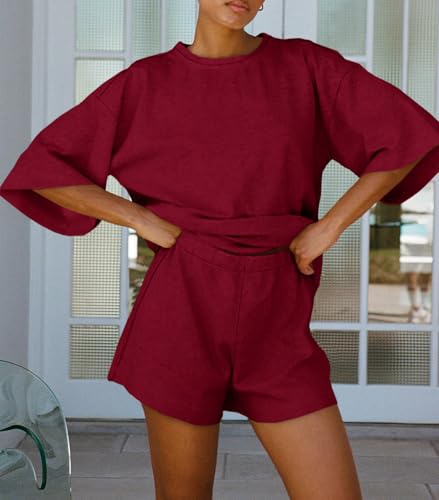 Image of Tankaneo Womens Pajama Sets 3 /4 Sleeve Oversized Tops & Loose Fit Shorts Lounge Set with Pockets Loungewear