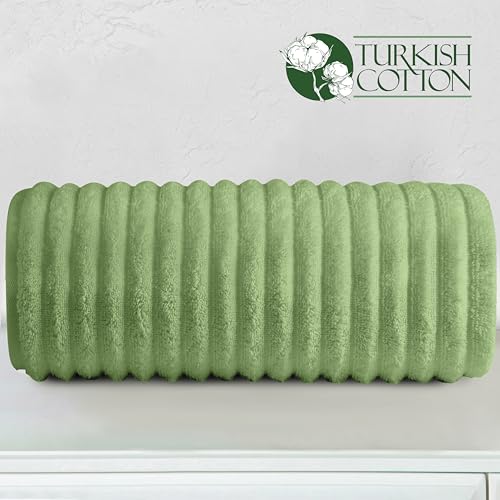 Image of Elegant Comfort 100% Turkish Cotton Corduroy Ribbed Luxury Jumbo Bath Towel Ultra Soft - 35 x 70 Inch - Luxury Spa Premium Hotel Quality Highly Absorbent and Quick Dry Large Bath Towel, Sage