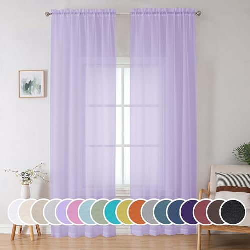 Image of OWENIE Extra Long Sheer Curtains 96 inches Long for Bedroom Living Room, Rod Pocket Light Weight Soft Voile Sheer Curtains, Airy Solid Color Privacy Light Filtering Curtains, Each 42Wx96L inch