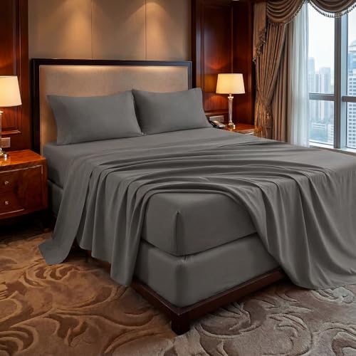 Image of Tokokimo Hotel Collection California King Sheet Set - 4-Piece Ultra-Soft Microfiber, Extra Deep Pocket, Fitted Sheet with Double Side Pockets, Cooling & Breathable, Wrinkle & Fade Resistant, Grey