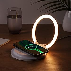 Led-nachtlampje met draadloze oplader van 15 W, mobiele telefoonhouder, 3 helderheidsniveaus, dimbare aanraakbediening, oogzorgzaam, opvouwbare leeslamp voor bed, slaapkamer, woonkamer