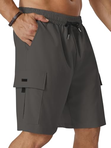 Image of Hardaddy Men's Casual Stretch Cargo Shorts Classic Drawstring Elastic Waist Relaxed Fit Work Short with 5 Pockets