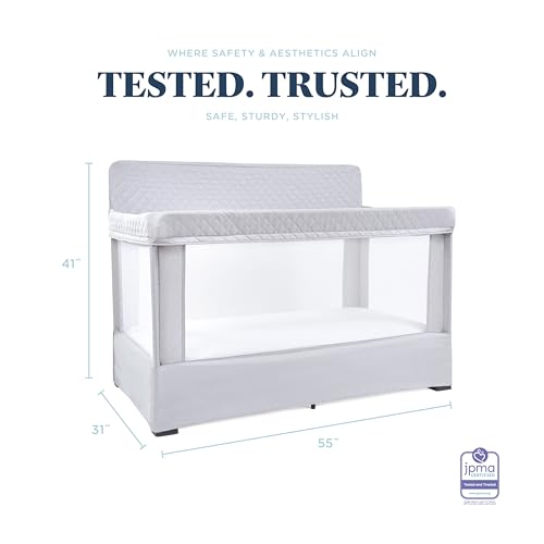 Image of Baby Delight Lunaire Full Size Crib | Breathable Mesh Baby Crib | Tool-Free Assembly Baby Bed | Pebble Grey