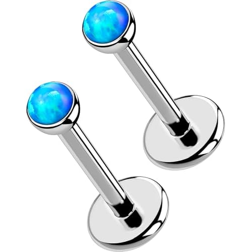 OUFER 2PCS 16G/20G Nose Lip Studs, G23 Solid Titanium Threadless Push in Nose Nostril Lip Labret Medusa Monroe Helix Cartilage Tragus Conch Lobe Piercing Jewelry for Women Men Silver bar,Blu