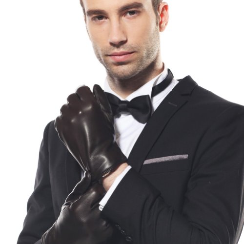 【WARMEN】特価 メンズ レザー 本革 羊革 ナッパ革　シンプル　手袋 グローブ 手ぶくろ　オートバイク　 ドライブ 　 黒 濃茶   M001N　M001NC (M, 濃茶(カシミヤCashmere)(スマートフォン対応))