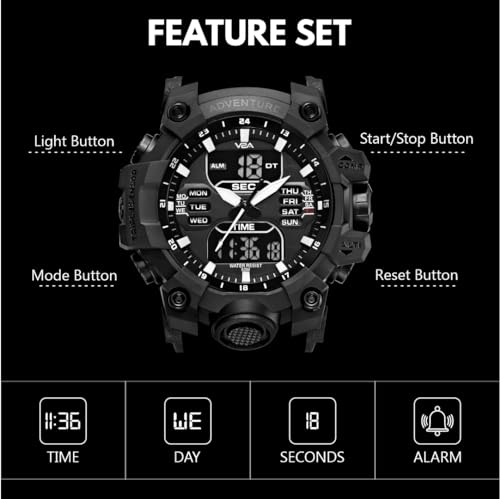 Image of V2A Bold & Big Dial Analog-Digital Sports Watch for Men | Multifunction Military Wristwatch | Gift for Men
