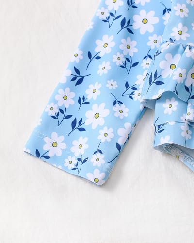 Image of Toddler Girl Swimsuit Baby Girl Bathing Suit Long Sleeve Floral Zipper One-Piece Rash Guard Swimsuit with Hat