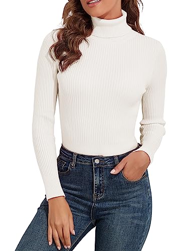 Image of PrettyGuide Women's Ribbed Turtleneck Long Sleeve Sweater Ivory XXS