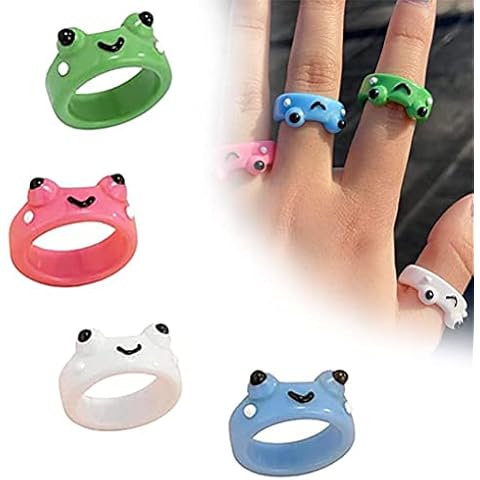 Resin Rings Frog, 3D Cartoon Animal Acrylic Rings, Cute Frog Clay Rings, Stackable Personalized Ring, Funny Ring Set for Women Girls Cover