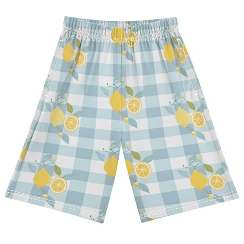 White Plaid Lemon Short Pajama Pants Bottoms Soft Sleepwear with Pockets