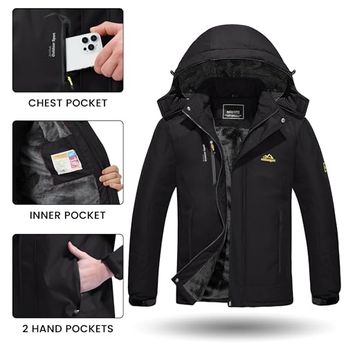 TACVASEN Men's Snow Skiing Jacket Winter Windproof Jackets Warm Fleece Snow Coat Waterproof Raincoat Hooded