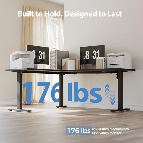 Image of Agilestic 63 x 55 Inch L Shaped Standing Desk Adjustable Height, Corner Standing Desk, Sit Stand Up Computer Table, Splice Board, Black