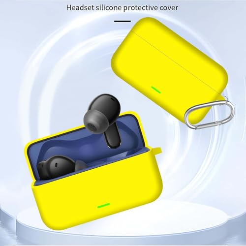 Image of Aniex Silicone Case Cover for realme Buds T500 Pro, Shockproof, Anti-Slip, Dustproof, Scratch Resistant, with Carabiner Hook, Full Body Protection (New Yellow)