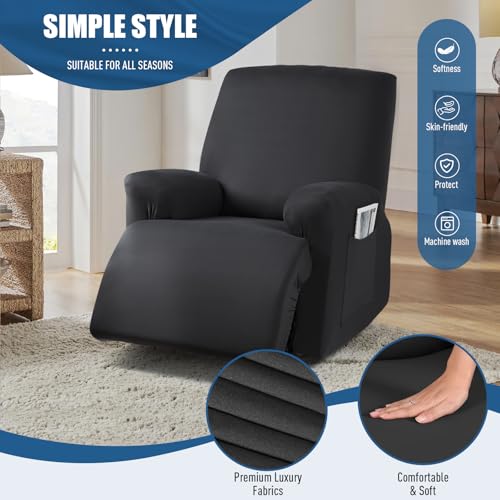 Image of TAOCOCO Stretch Recliner Couch Covers 3-Pieces Style Recliner Chair Covers Recliner Cover for Reclining Chair Slipcovers Feature Fitted Soft Washable (1 Seat, Black)