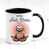 Tasse bedruckt Faultier Mamas Anti-Stress Tasse, Geschenk Mama Geburtstag Kaffeetasse Kaffeebecher