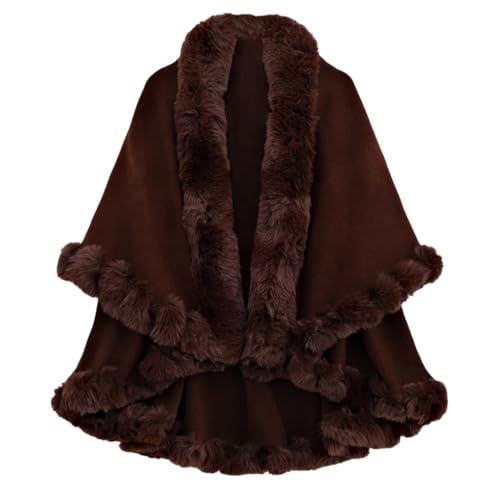 Kovake Cape Poncho en Fausse Fourrure de Femme Châle Étole Tricoté Chaud d'hiver Manteau Ouvert avec Col en Fausse Fourrure pour Mariage Soirée Noël Mariée...