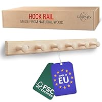 LouMaxx Wooden Hook Rack Made of Pine with 6 Wooden Hooks - Wall Mounting Coat Rack for Children - Untreated Pine Wood