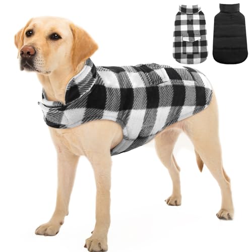 Kuoser Dog Winter Coat, Windproof Dog Fleece Jacket British Style Plaid Cold Weather Dog Vest Coats, Reversible Cozy Warm Dog Clothes Pet Apparel for Extra Large Size Dogs XXXL Kuoser Dog Winter Coat, Windproof Dog Fleece Jacket British Style Plaid Cold Weather Dog Vest Coats, Reversible Cozy Warm Dog Clothes Pet Apparel for Extra Large Size Dogs XXXL