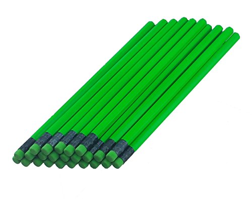 ezpencils - Neon Green Barrel Hexagon Pencils with Neon Green Eraser and Black Ferrule - 36 pkg - Non-Smudge Eraser - # 2 HB Lead - Unsharpened - Non-Branded