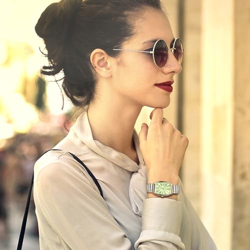 Avaner Uhren Damen Rechteckig Stretchband: Herrenuhr Paaruhren Elastische Armbanduhr mit großen Ziffern Analoge Quarzuhr Einziehbare Edelstahl Banduhr Leicht Ablesbare Uhr für Frauen Männer – Bild 6