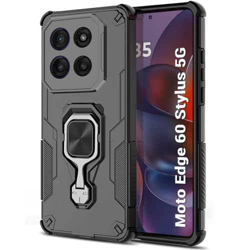 Image of TheGiftKart Tough Armor Bumper Back Case Cover for Motorola Moto Edge 60 Stylus 5G | Ring Holder & Kickstand in-Built | 360 Degree Protection Back Case Cover for Moto Edge 60 Stylus (PC & TPU, Black)