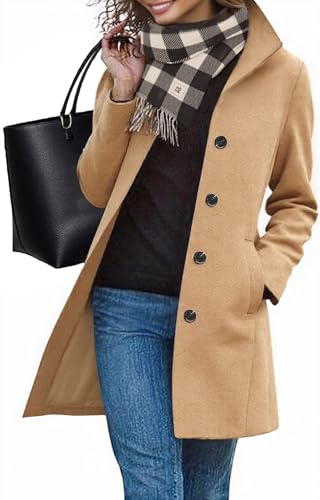 RITOSTA Mantel Damen Wintermantel Lang Winterjacke Klassischem Wintercoat Revers Übergangsjacke Knielang Trenchcoat Elegant Jacke Herbst Winter Outwear mit Knopf(Khaki,M)