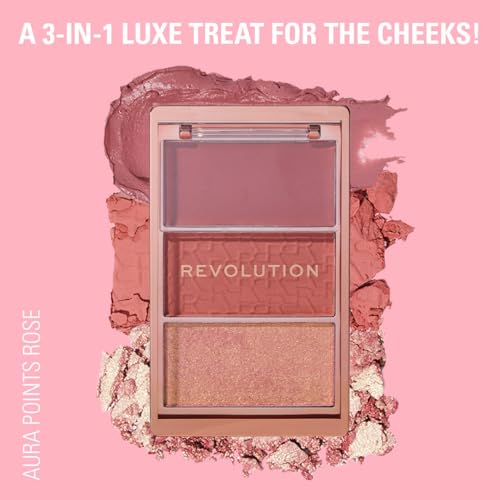 Image of Revolution Blush Icon Palette- Aura Points Rose | Cream‑Matte‑Shimmer Trio with Hyaluronic Hydration | Highly Pigmented & Buildable | Long‑Lasting Flush for Indian Skin Tones- 9.8g