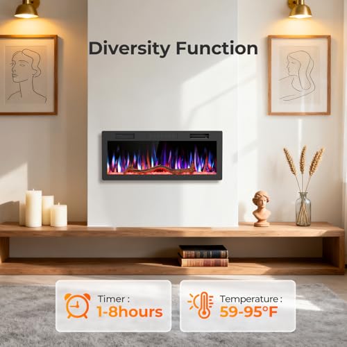 Image of R.W.FLAME 42 inch Recessed and Wall Mounted Smart Electric Fireplace, Alexa /WiFi Enabled, APP Control with Multiple Sound Modes, Remote Control with Timer, Adjustable Flame Colors and Speed