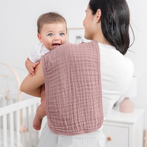 Image of Comfy Cubs Muslin Burp Cloths 20 inch x 10 inch, Pack of 6 - Large, 6-Layer, Ultra Absorbent 100% Cotton for Baby Drool and Messes - Soft, Safe & Gentle Baby Burp Cloths Set for Boys & Girls - Mauve