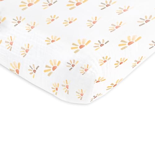 Image of SwaddleDesigns Softest Cotton Muslin Fitted Crib Sheet, Toddler Sheet for Boys & Girls, Fits Standard Crib Mattress (28 x 52 inches), Watercolor Sunny Days
