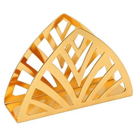 Gold Napkin Holder, Hand Plated Hollow Out Triangle Shape Holder, Vertical Type Stainless Steel Napkin Holder with Nonslip Bottom Cover