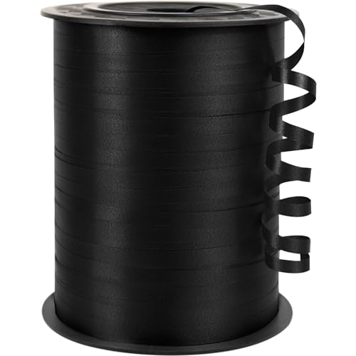 Quhora 500 Yards Black Curling Ribbon for Gift Wrapping 1/5 inch Wide Balloon Ribbon String Curl Decorating Florist Flower Crafts Wreaths Halloween Birthday Party Wedding