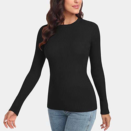 Image of Rocorose Womens Long Sleeve Tops Business Casual Crewneck Sweater 2024 Fall Knit Fitted Shirts