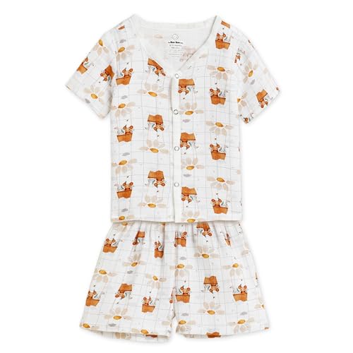 Image of The Boo Boo Club Kid'S 100% Muslin Organic Cotton Printed Button Shirt and Short Set | Half Sleeve Shirt | Summerwear Set | Kids Cothing Wear Set