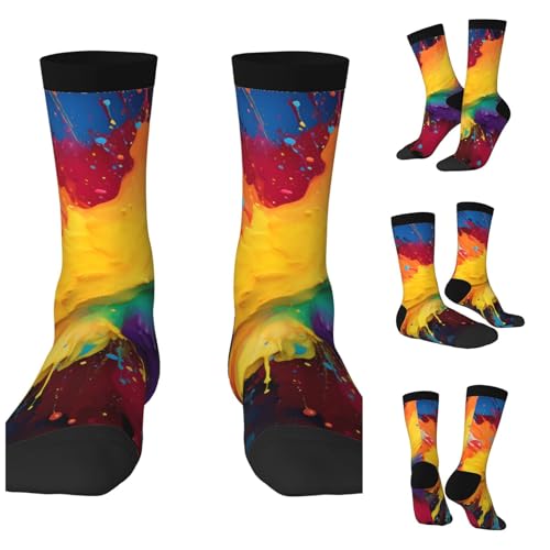 LZQPOEAS Colorful paint splatter art Athletic Socks Unisex Cushioned Crew Socks Hiking Running Calf Sock Soft Above Ankle Sock